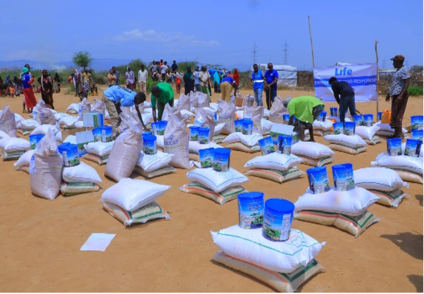 Emergency food response supplies ready for distribution to rural communities